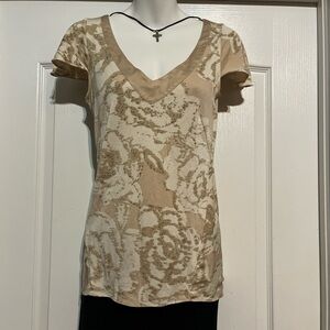 Banana Republic Floral V-Neck Beige and Cream Top Size S